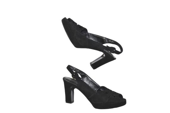 black block heel sling back shoes