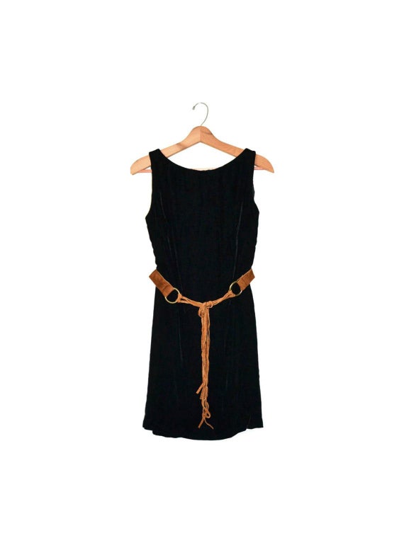 Minimal Vintage Black Velvet Dress Crushed Velour… - image 1