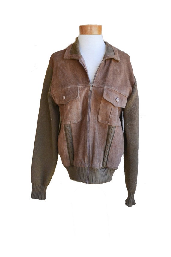 Vintage Brown Suede Cardigan Sweater Brown Cardiga