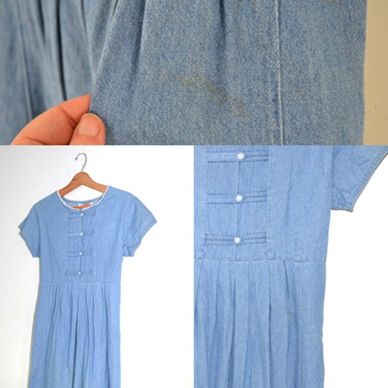 Vintage Denim Dress Jean Dress Festival Dress Hippie Dress 80s Denim Dress Boho Dress Size 12 Petite image 5