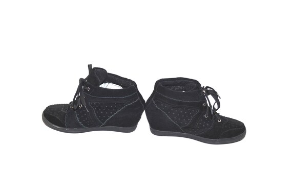 Vintage Black Suede Wedge Shoes Black Wedge Sneak… - image 5