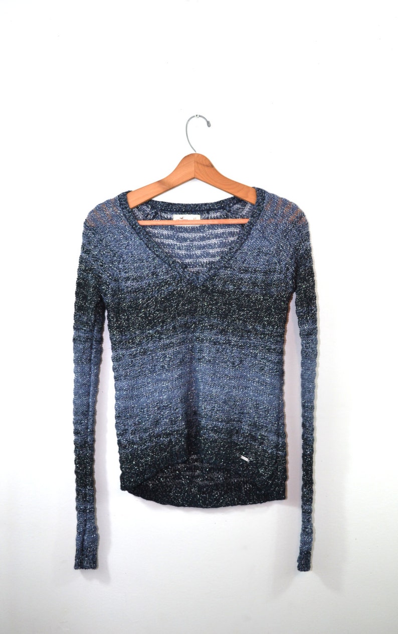 Vintage Blue Striped Sweater 90's Sparkle Sweater Blue Ombre Pullover Sweater image 3