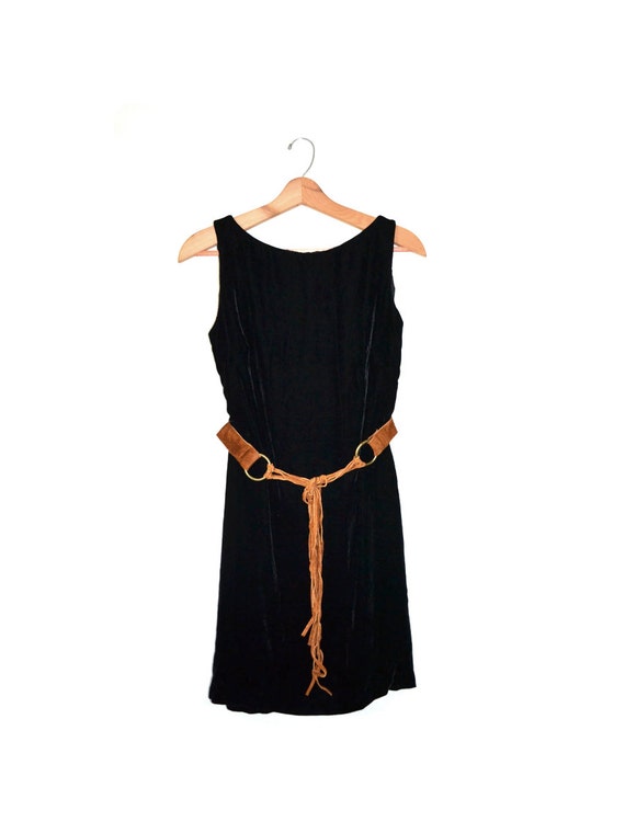 Minimal Vintage Black Velvet Dress Crushed Velour… - image 2