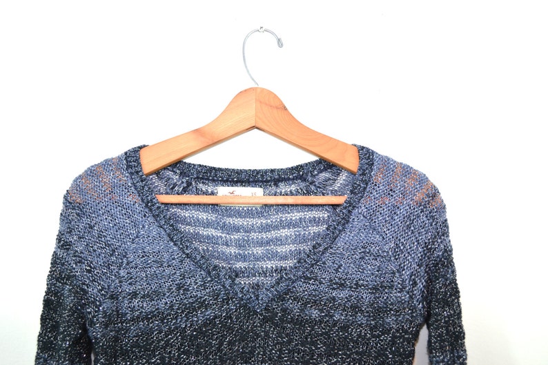 Vintage Blue Striped Sweater 90's Sparkle Sweater Blue Ombre Pullover Sweater image 4