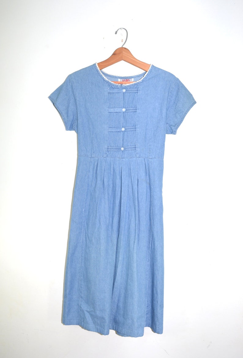 Vintage Denim Dress Jean Dress Festival Dress Hippie Dress 80s Denim Dress Boho Dress Size 12 Petite image 1