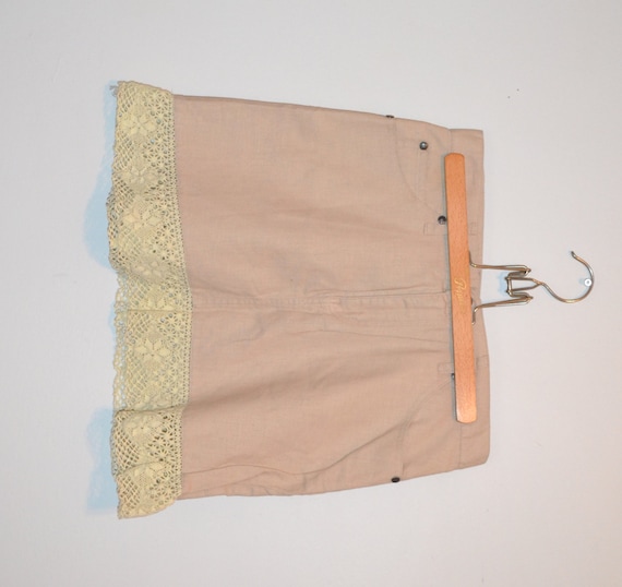 Vintage 90's Mini Skirt Boho Hippie Skirt Beige w… - image 1