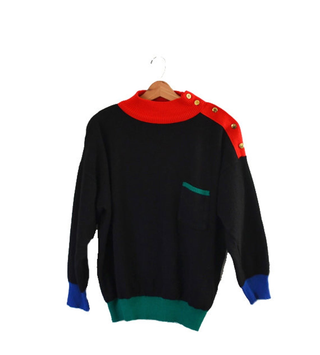 Vintage Color Block Sweater Black and Red Sweater 80 s Black