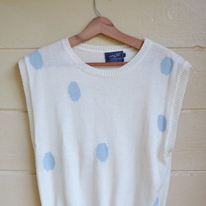Vintage Polka Dot Sweater Vest White and Blue Polka Dots Kawaii Polka Dot Top