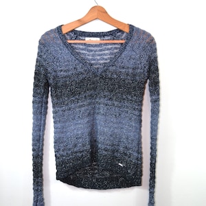 Vintage Blue Striped Sweater 90's Sparkle Sweater Blue Ombre Pullover Sweater image 1