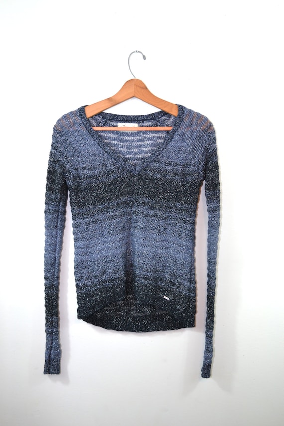 Vintage Blue Striped Sweater 90's Sparkle Sweater 