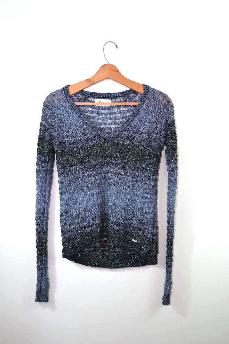 Vintage Blue Striped Sweater 90's Sparkle Sweater Blue Ombre Pullover Sweater image 1