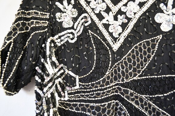 Vintage Black Sequin Top Sequin Beaded Top Cockta… - image 3