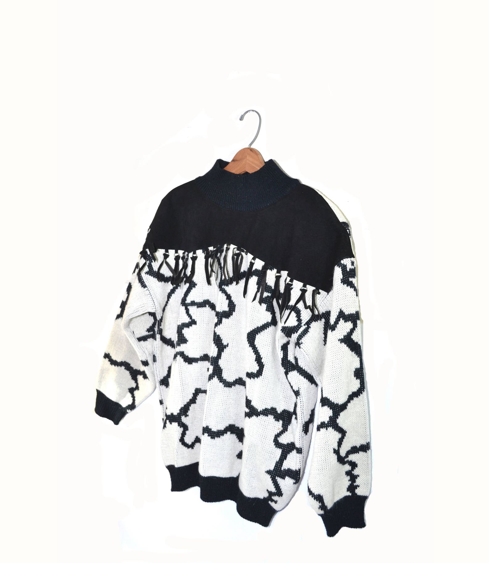 Vintage Southwestern Cow Print Sweater Black and White Sweater Etsy