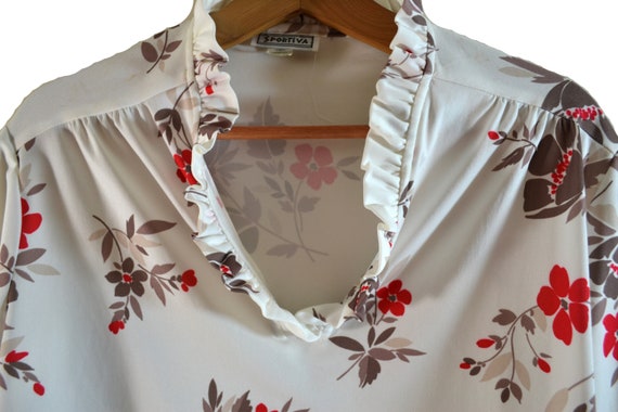 Vintage Floral Print Blouse With Ruffled Collar F… - image 3