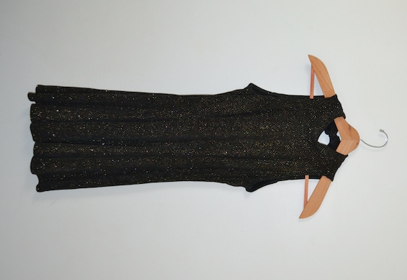 Vintage 80s Black Mini Dress Black with Gold Spar… - image 1