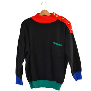 Vintage Color Block Sweater Black and Red Sweater 80's - Etsy