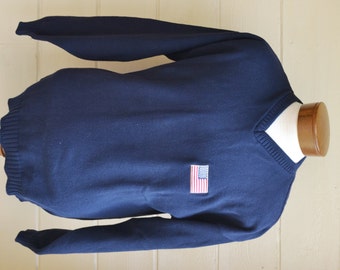 Vintage Blue Sweater Mens Pull Over Sweater Patriotic Sweater Blue Sweater American Flag Blue Jumper Size Large