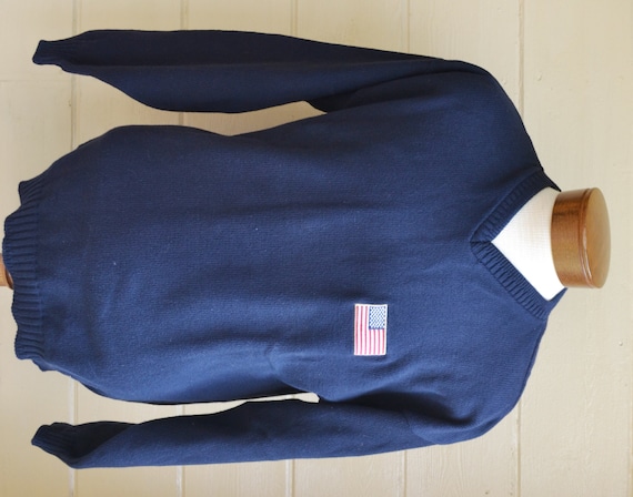 Vintage Blue Sweater Mens Pull Over Sweater Patri… - image 1