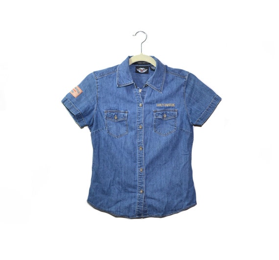 Vintage Blue Denim Motorcycle Shirt Motorcycle Shi