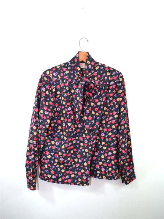 Ascot Blouse Floral Print Blouse Bow Tie Blouse P… - image 2