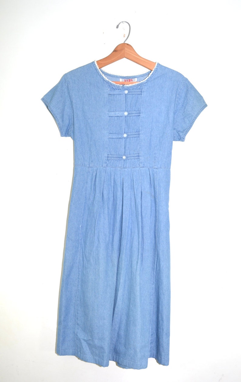 Vintage Denim Dress Jean Dress Festival Dress Hippie Dress 80s Denim Dress Boho Dress Size 12 Petite image 2