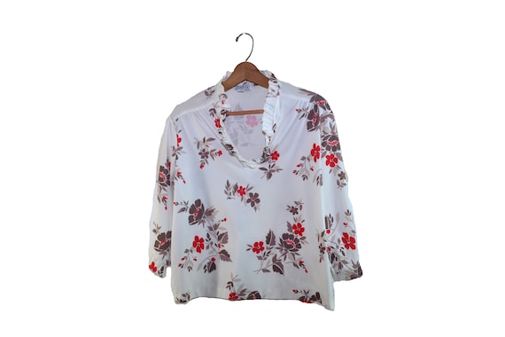 Vintage Floral Print Blouse With Ruffled Collar F… - image 1