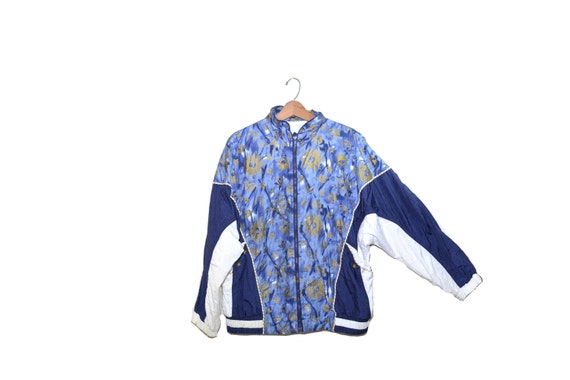 Vintage Blue Celestial Bomber Jacket Sun and Moon… - image 2