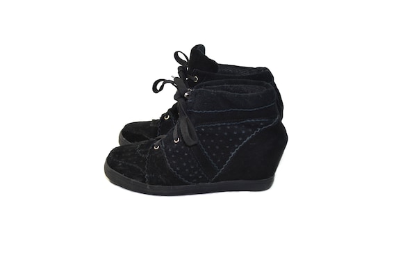 black suede sneaker wedges