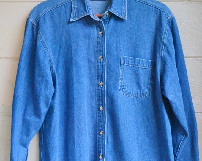 Vintage Womens Blue Denim Shirt Button up Blouse Shirt Jean - Etsy