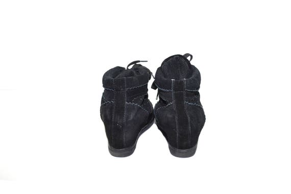 Vintage Black Suede Wedge Shoes Black Wedge Sneak… - image 6