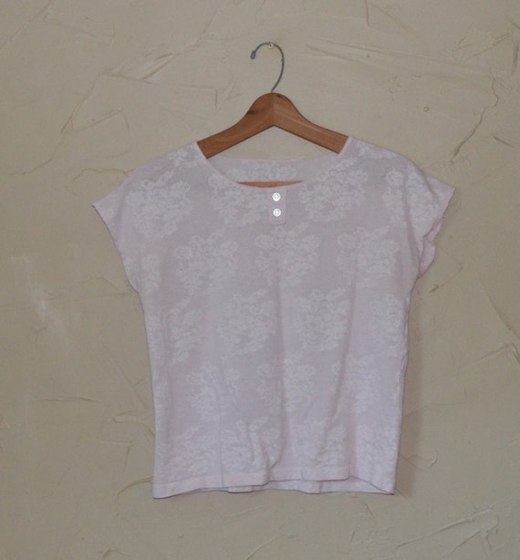 Vintage Sheer Lace Pink Shirt 80's Crop Top Shirt