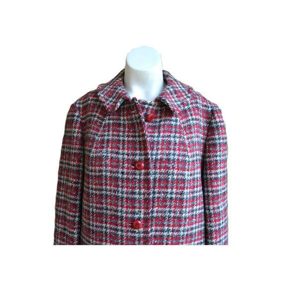 Vintage Plaid Red Coat Wool Coat Long Wool Coat Pl