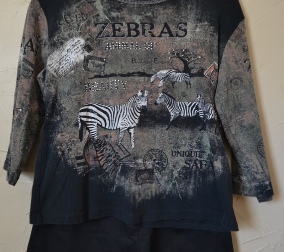 Vintage African Zebra Shirt Zebra Top Black and W… - image 3