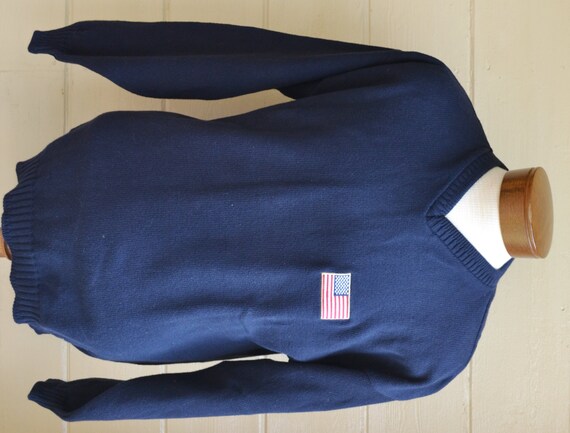 Vintage Blue Sweater Mens Pull Over Sweater Patri… - image 2