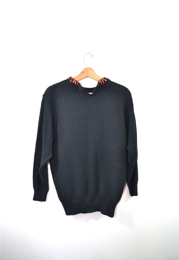 Vintage Black Sequin Sweater Beaded Sweater Sequi… - image 4