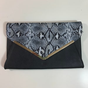 Vintage, Envelope Clutch Purse, Snakeskin Print Purse, Black Clutch Bag, Evening Bag,