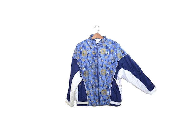 Vintage Blue Celestial Bomber Jacket Sun and Moon… - image 1