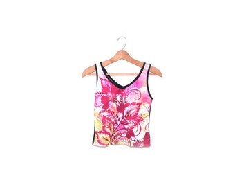 Y2K Tank Top Yoga Top Workout Top Floral Print Shirt Spandex Shirt Womens Active Wear Pink and Black Flower Top