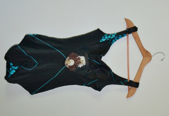 Vintage Black Swimsuit Black Bathing Suit Black O… - image 3