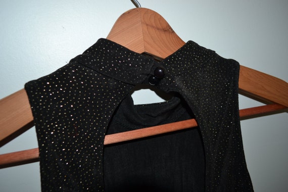 Vintage 80s Black Mini Dress Black with Gold Spar… - image 3