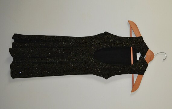 Vintage 80s Black Mini Dress Black with Gold Spar… - image 4