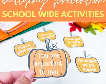 Bullying Prevention Month Activities, Halloween Pumpkin Compliment Cards, Bookmarks and Paper Chain for School Counselors