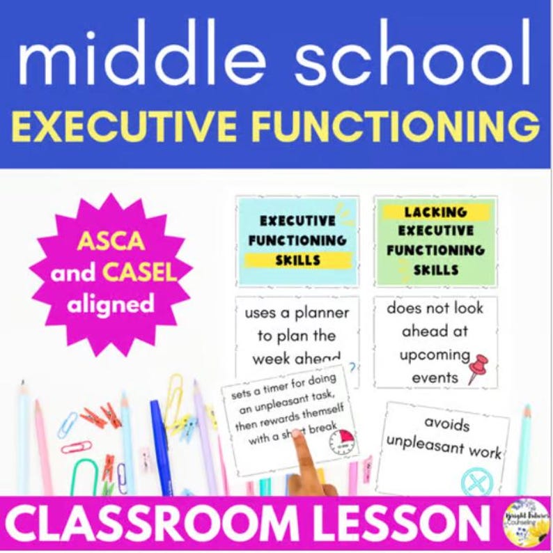 Executive Functioning Activities for Middle School, Time Management Lesson With Skill Cards for School Counselors image 1