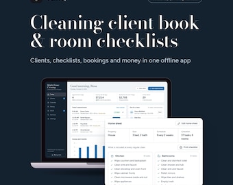 Applicazione web per la gestione dei clienti di imprese di pulizie, con liste di controllo per le stanze, pianificazione e monitoraggio dei guadagni.