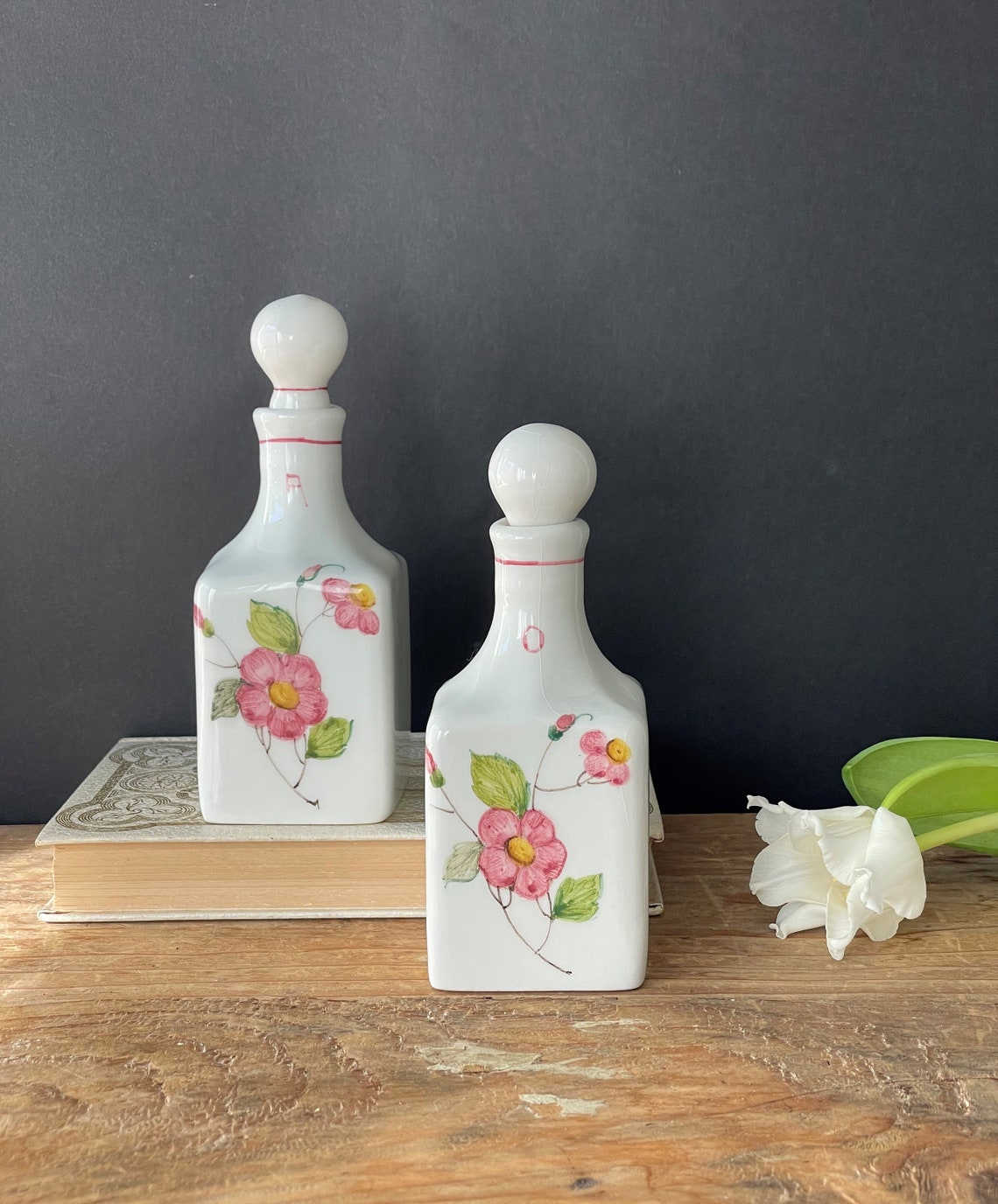 Vintage Italian Cruet Set Oil and Vinegar Cruet With Floral Etsy