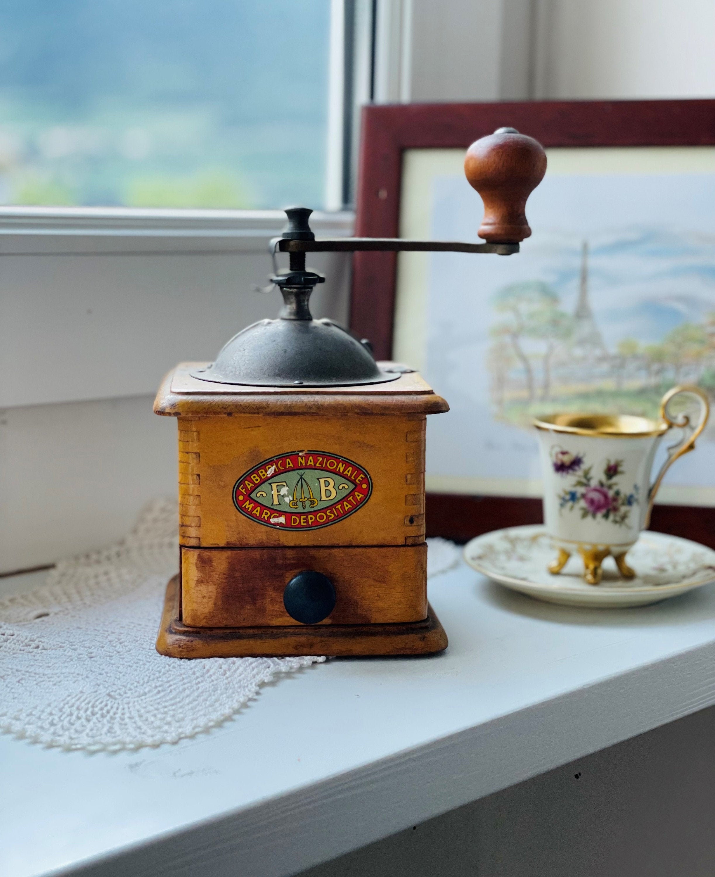 Antique Italian Coffee Grinder Wood Coffee Grinder Coffee Etsy