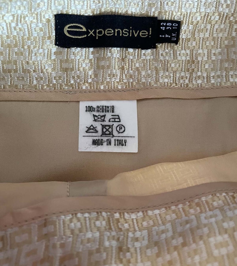 Vintage Gold Metallic Skirt size S-M Pencil Skirt with Leather detail Vintage Italian Designer Golden Skirt Party Glam Gold Skirt