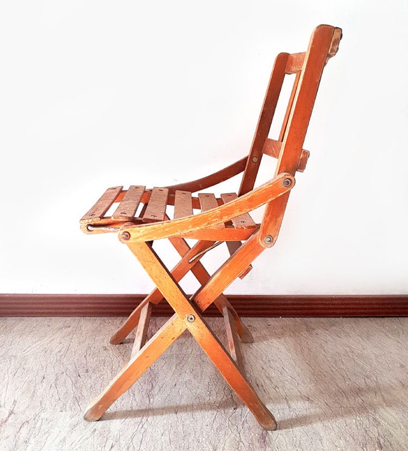 Antique Folding Wood Child's Chair Wood Primitive Chair 1930's Rustic