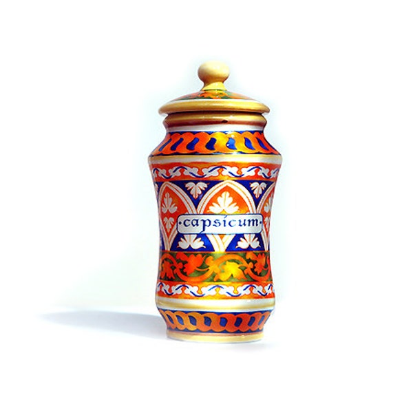 Vintage Spice Storage Jar , Hand Painted Porcelain ,Italian Spice Jar.