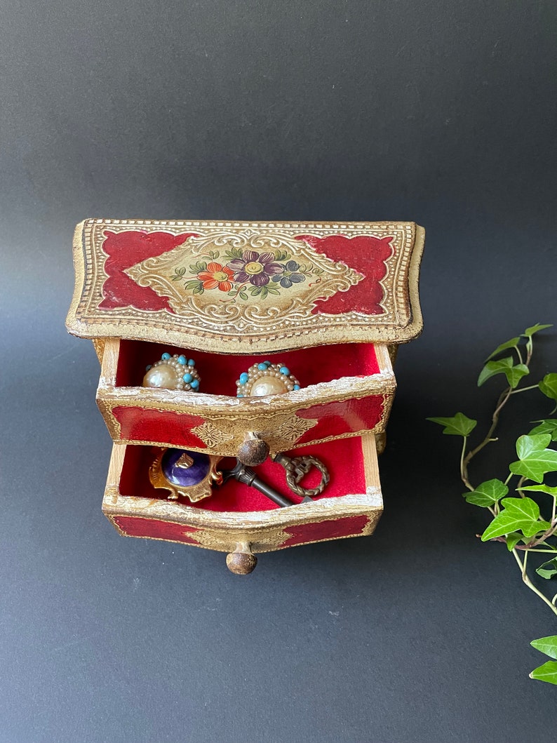 Antique Florentine Wood Jewelry Armoire Box Large Italian Etsy